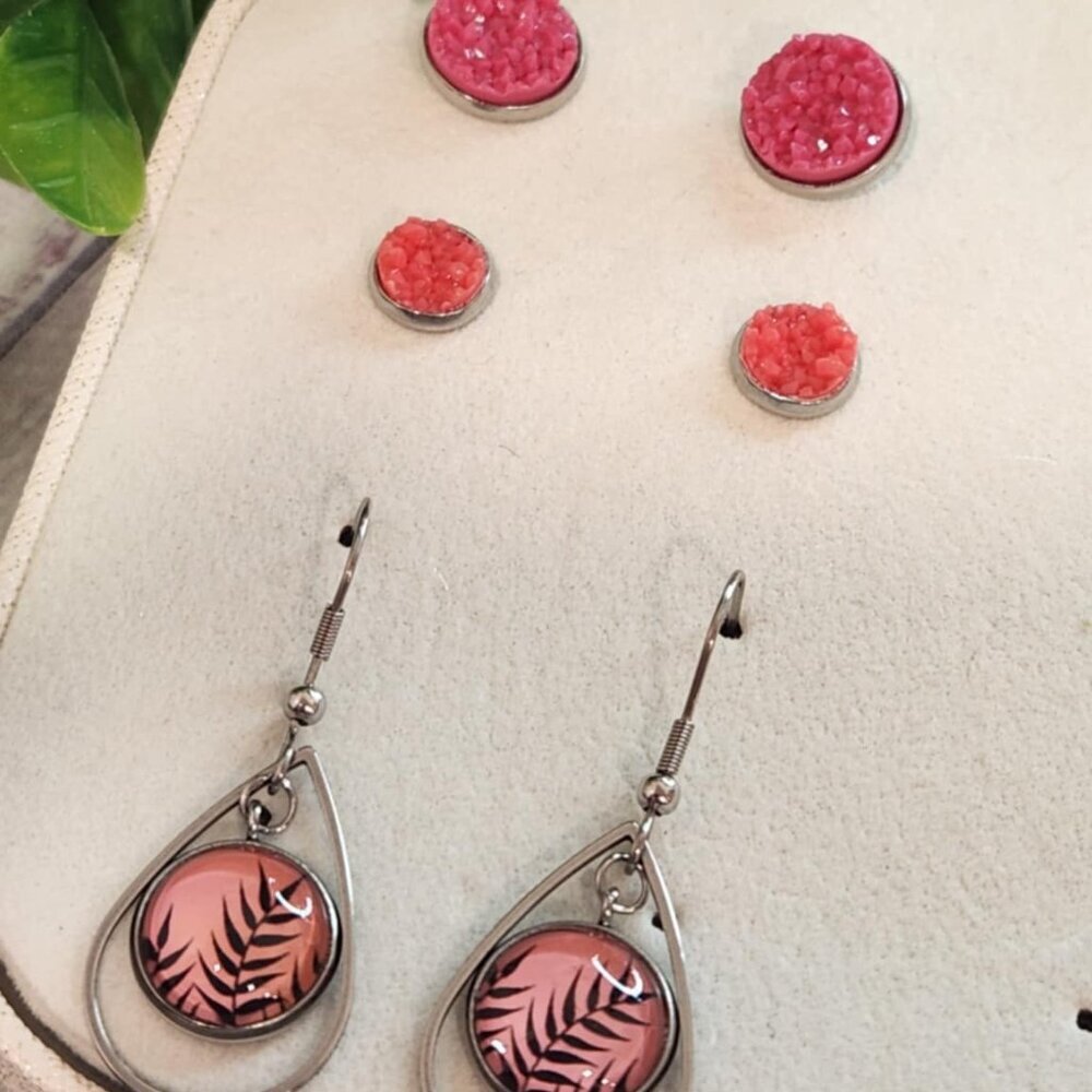 Pink October 3pk of boutique stud earrings